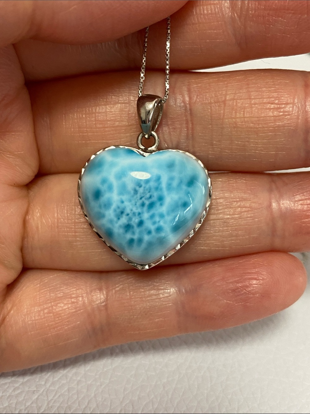 High Quality AAA Natural Larimar Heart Silver Pendant Necklace